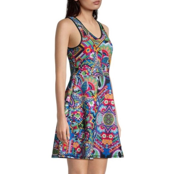 Johnny Was Bee Active Scoop Neck Fit And Flare Tennis Dress Multi Color Large - Picture 1 of 16